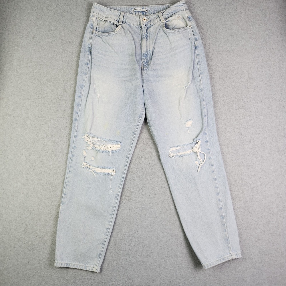 Zara Jeans Womens 10 Blue Denim Non Stretch Distressed Light Wash Skinny Leg